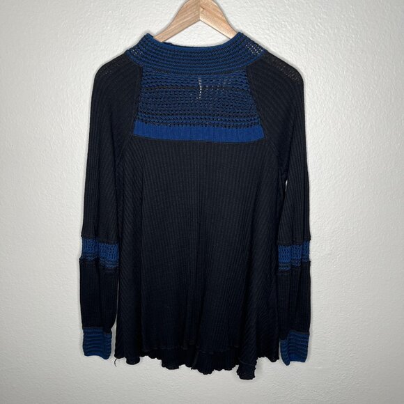 Free People Black Blue Snow Day Knit Thermal Top Medium - Picture 2 of 10